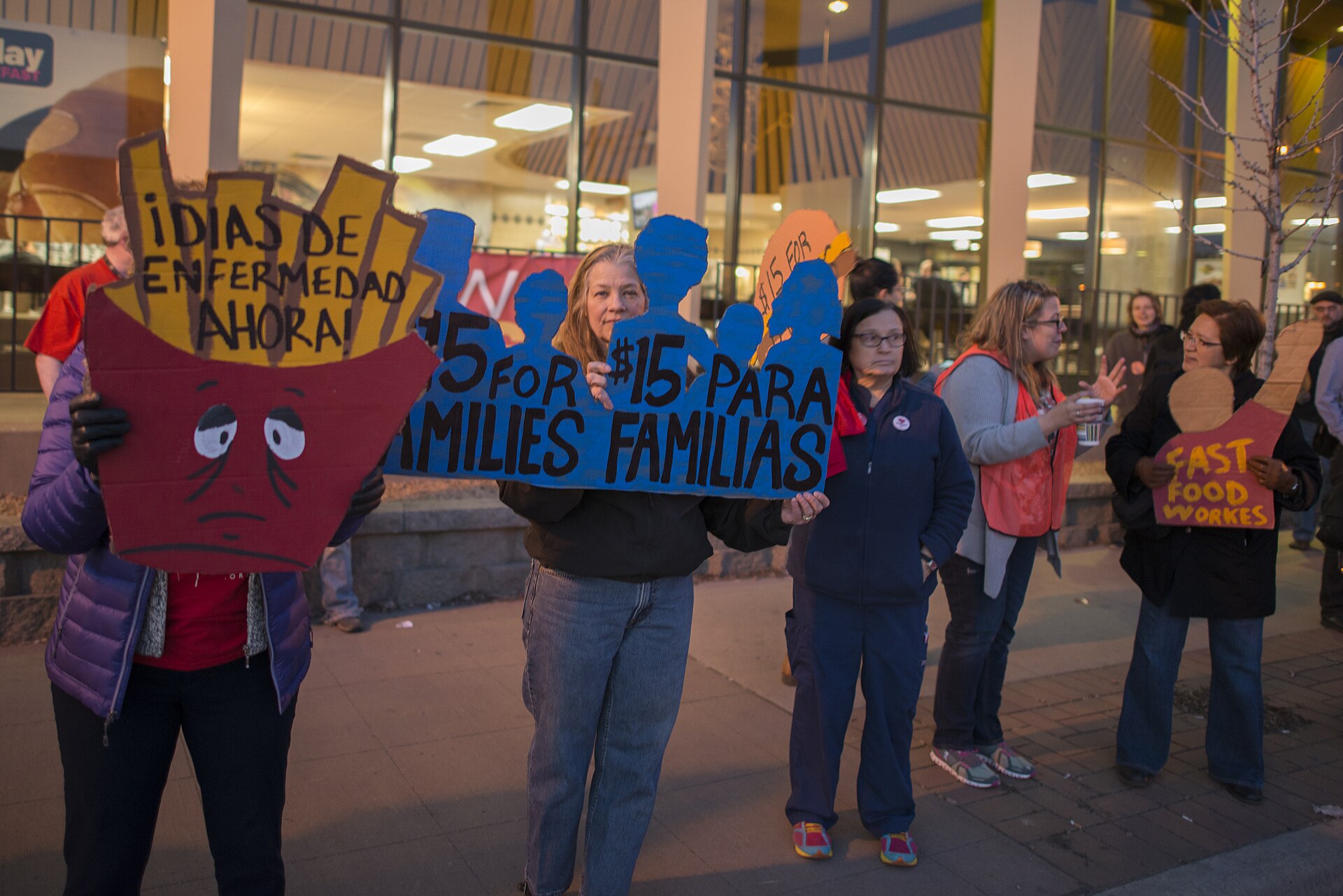 Workers advocating for higher minimum wages in the United States